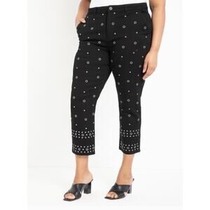 ELOQUII Black/White Embroidered Circle Crop Denim Size 14 Edgy Streetwear